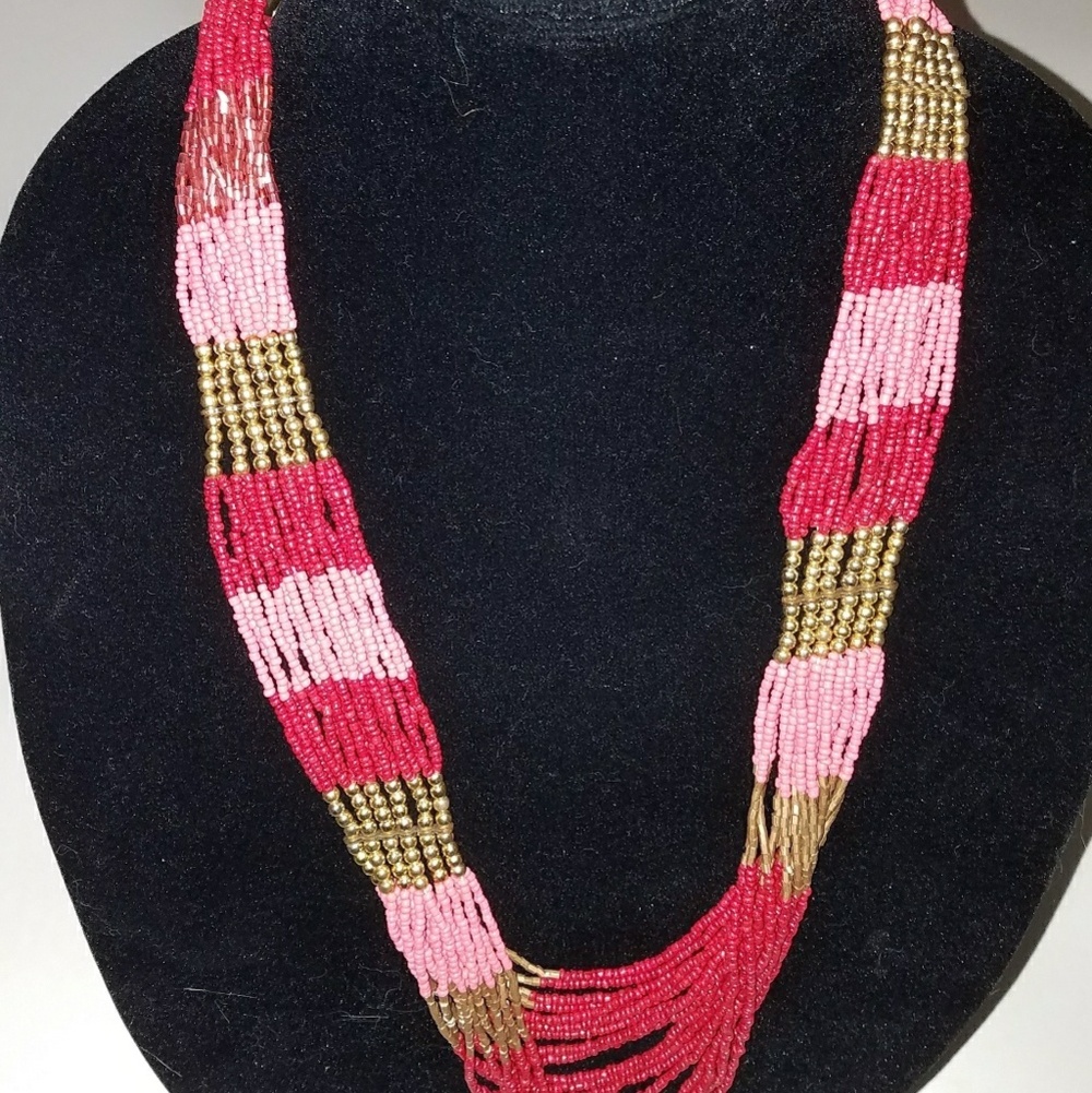 Pink and Gold Beaded Necklace